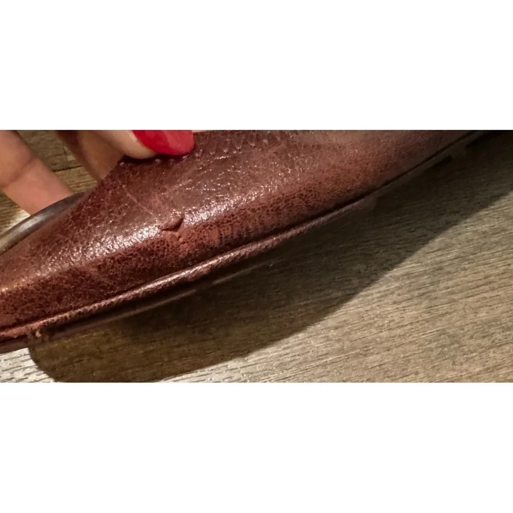 Tory Burch Minnie Travel Ballet Flats Plum- Dark Brown Leather Size 9 M